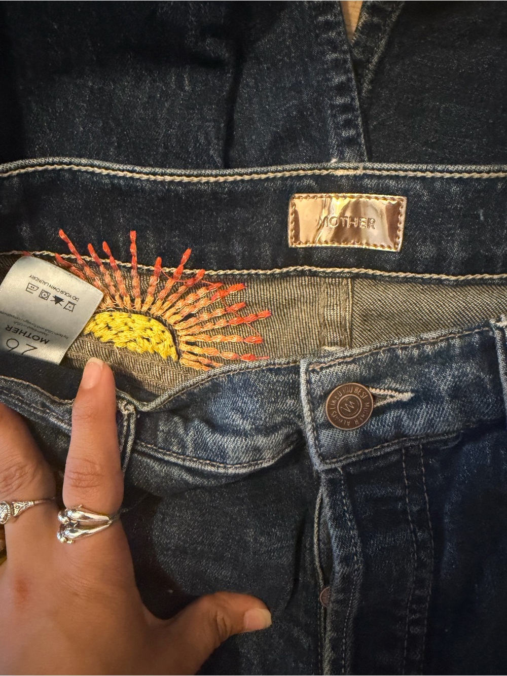 MOTHER The Tomcat Ankle Jeans Size 26 Sun Embroidery Button Fly Straight Leg - Picture 8 of 16